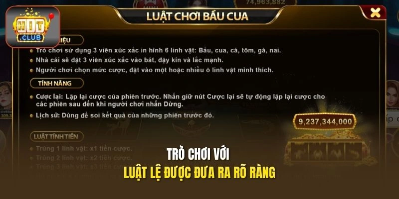Bầu Cua HITCLUB – Giải Trí 6 Linh Vật, Mở Bát Đầy Bất Ngờ 2 Trò chơi với luật lệ được đưa ra rõ ràng